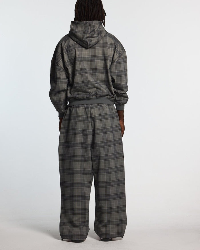 DRIFT SWEATPANTS GREY MIX - grey plaid sweatpants, back view on male model - Cold Culture #man