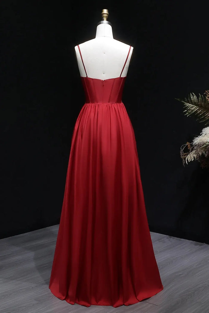 Elegant Red Beaded A-Line Spaghetti Strap Prom Dress SH055 Sheer Fairy