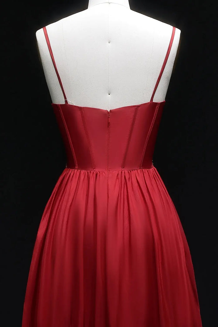 Elegant Red Beaded A-Line Spaghetti Strap Prom Dress SH055 Sheer Fairy