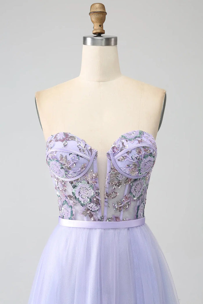 Enchanted Lilac Tulle Strapless Sweetheart Ball Gown SH483 Sheer Fairy