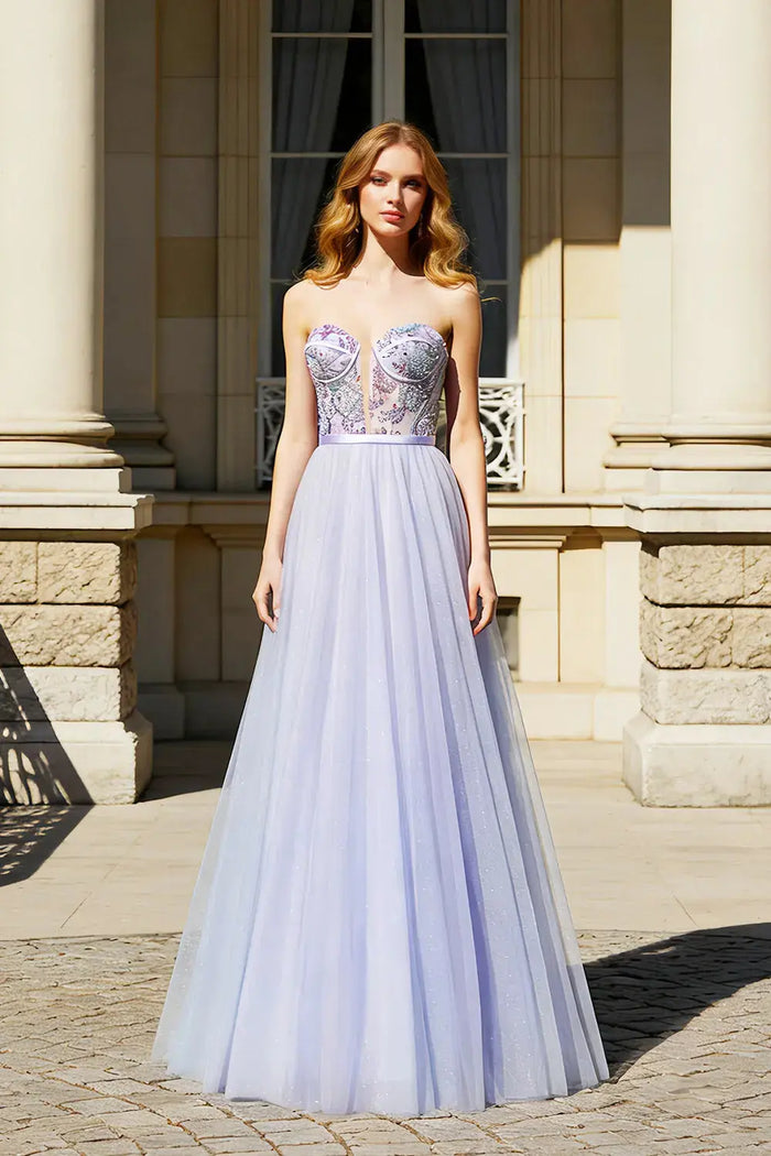 Enchanted Lilac Tulle Strapless Sweetheart Ball Gown SH483 Sheer Fairy
