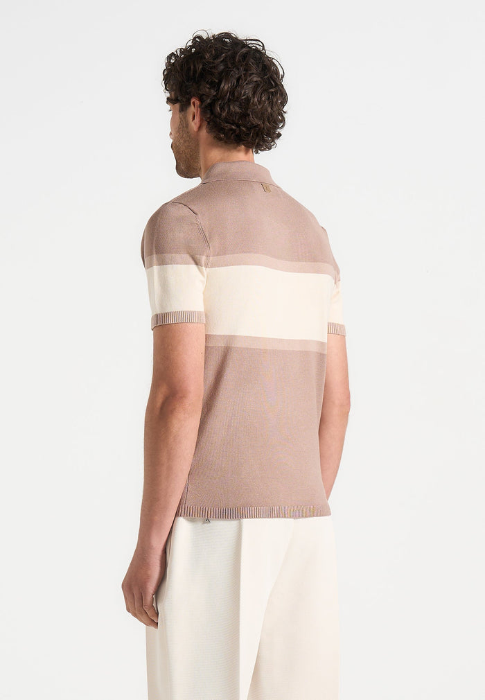 enzo-colour-block-polo-top-taupe