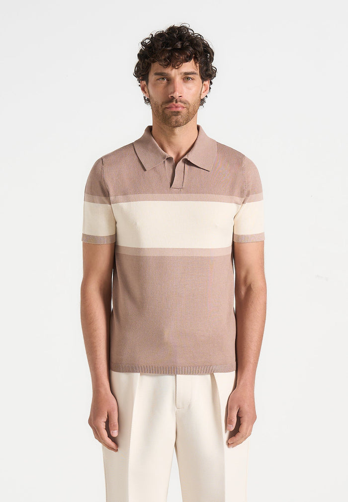 enzo-colour-block-polo-top-taupe