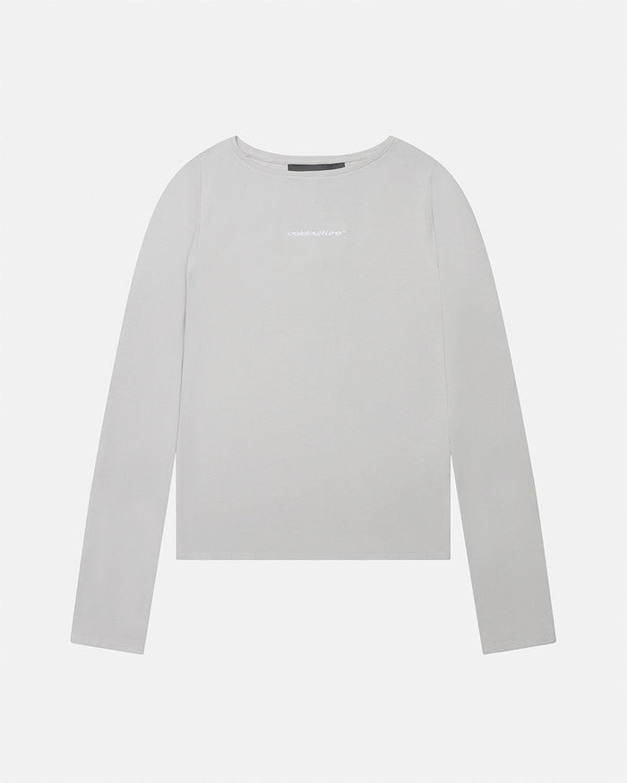 ESSENTIAL LONGSLEEVE TEE GREY - grey women's longsleeve tee, front view - Cold Culture
