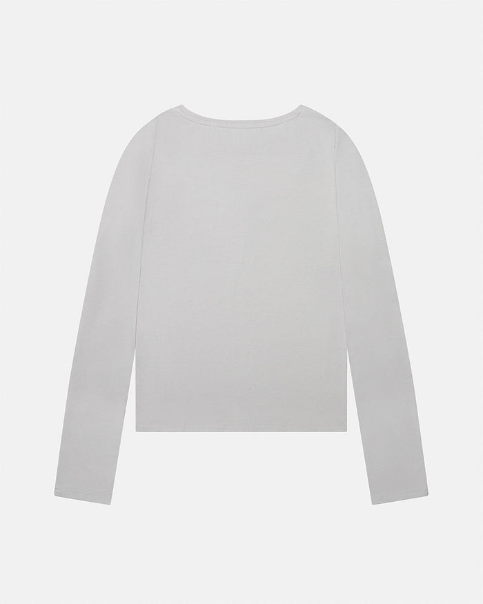 ESSENTIAL LONGSLEEVE TEE GREY - grey women's longsleeve tee, back view - Cold Culture