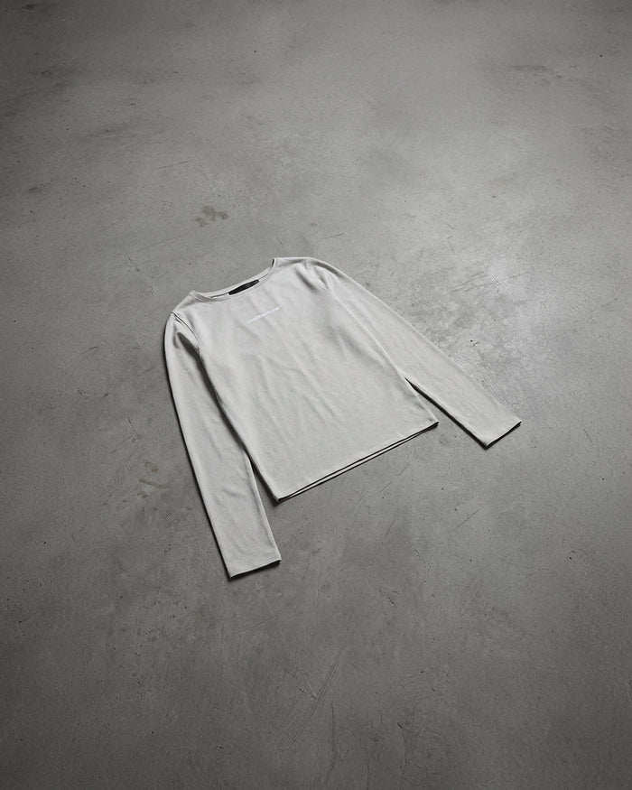 ESSENTIAL LONGSLEEVE TEE GREY - grey women's longsleeve tee, flat lay - Cold Culture