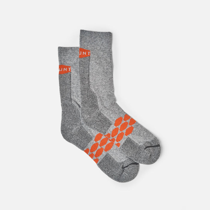 View 1 side of high quality, durable performance socks with BRUNT logo in grey * 0