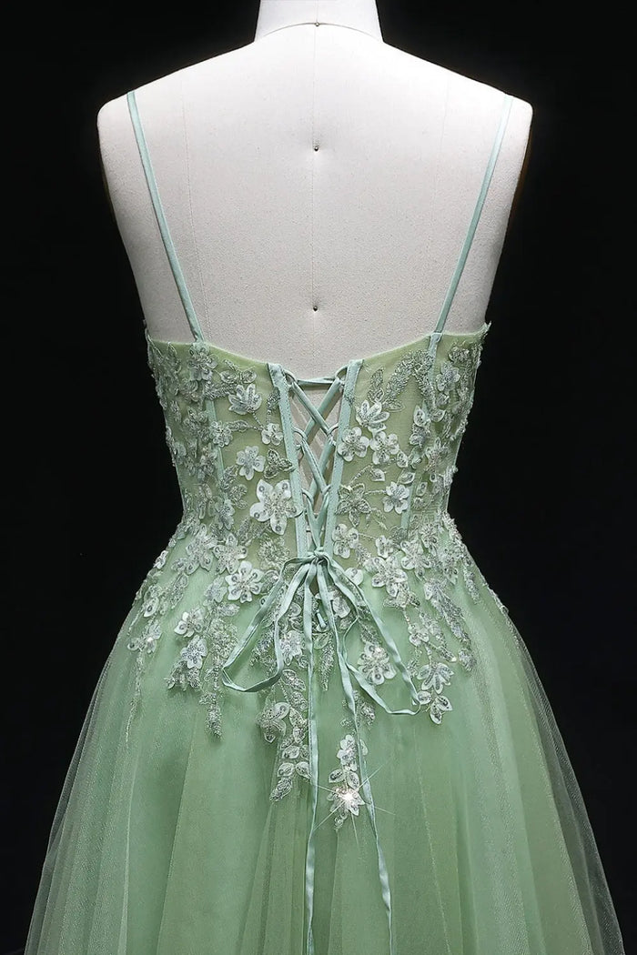 Fancy Sage Green V-Neck Tulle A-Line Prom Dress SH143 Sheer Fairy