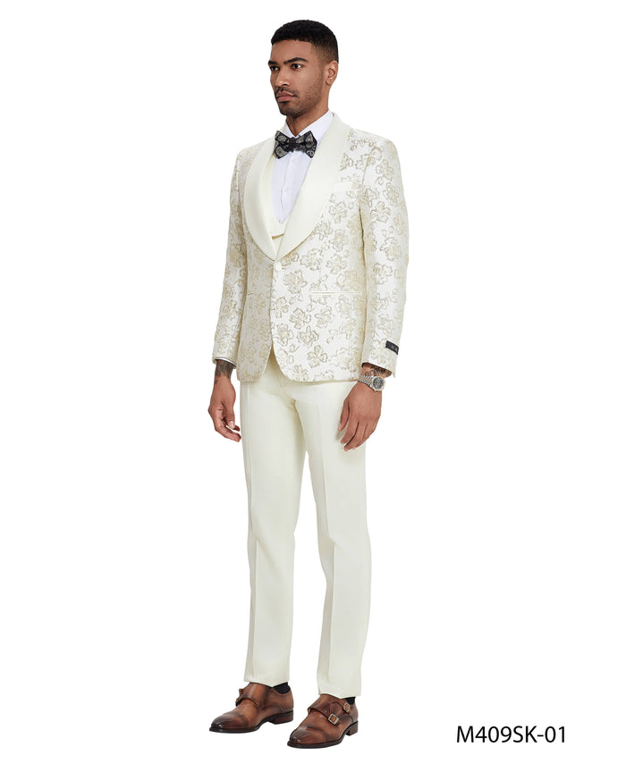 Fashion Suits,Floral Textured, Ivory/Gold
