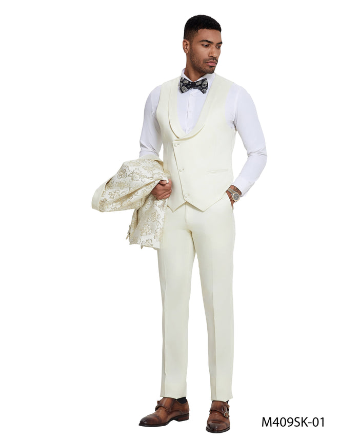 Fashion Suits,Floral Textured, Ivory/Gold