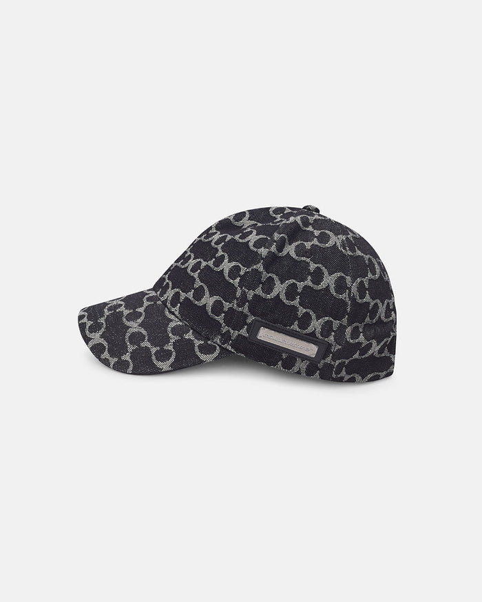 FEVER CAP BLACK - black monogram cap, side view - Cold Culture