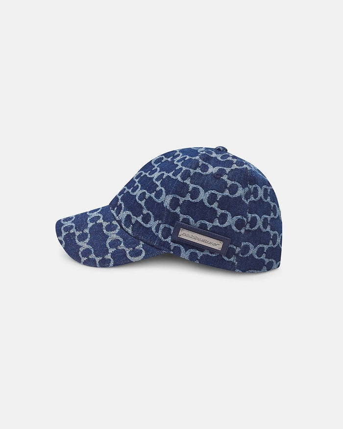 FEVER CAP BLUE - blue monogram cap, side view - Cold Culture