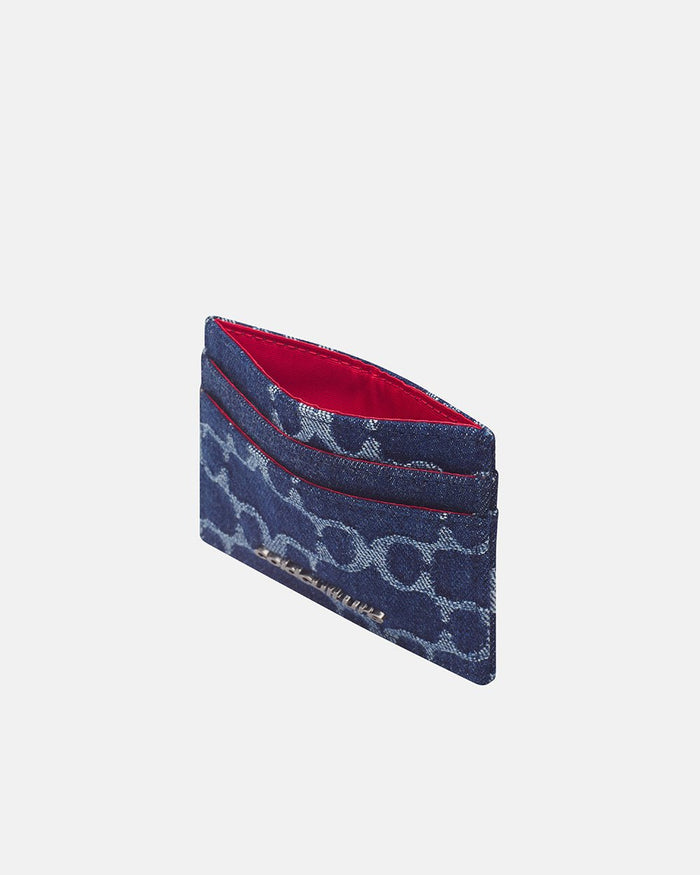 FEVER CARD HOLDER BLUE - blue monogram card holder, side view - Cold Culture