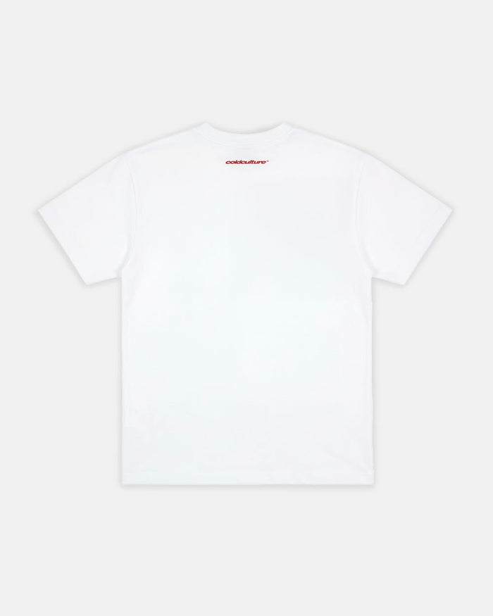 FIVE STARS TEE WHITE - white graphic print tee, back view - Cold Culture