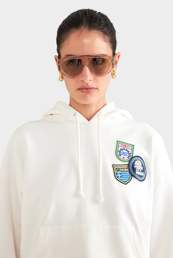 Fleece Track Hoodie - Off White/Travel Patch