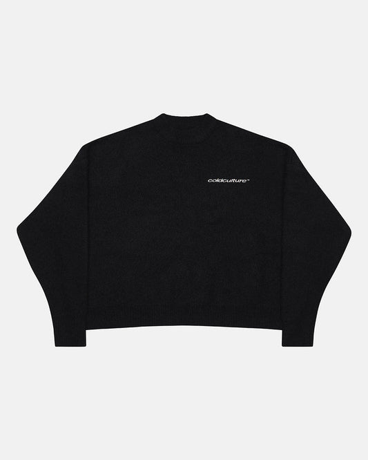 FLUFFY FUR KNIT BLACK - black fuzzy knit sweater, front view - Cold Culture