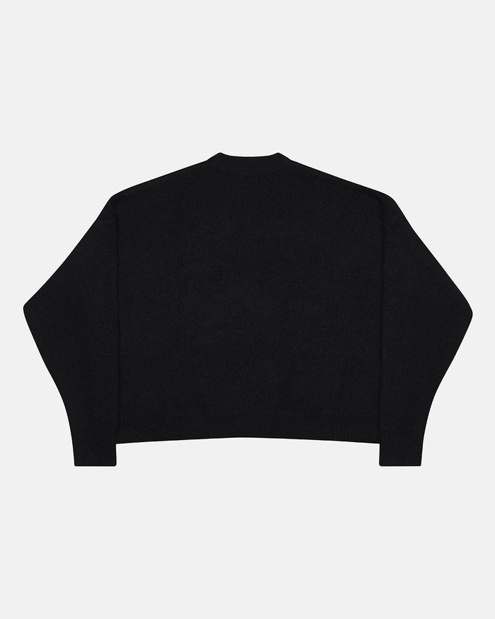 FLUFFY FUR KNIT BLACK - black fuzzy knit sweater, back view - Cold Culture