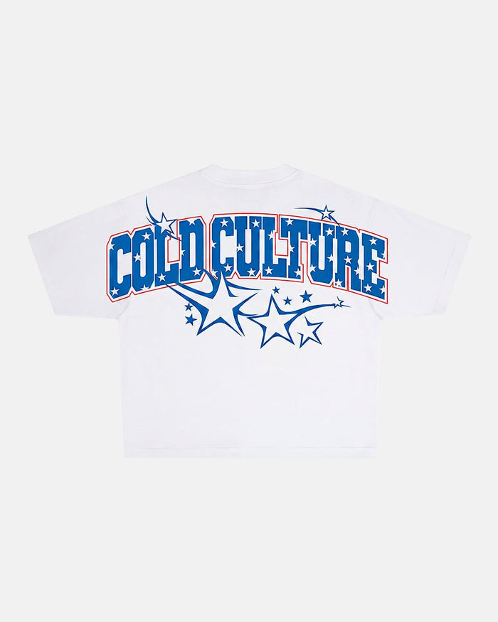 FOURTH OF JULY TEE WHITE - white oversized graphic tee, back view - Cold Culture