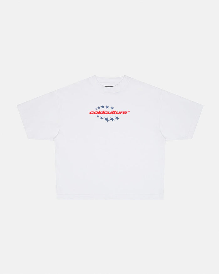 FOURTH OF JULY TEE WHITE - white oversized graphic tee, front view - Cold Culture