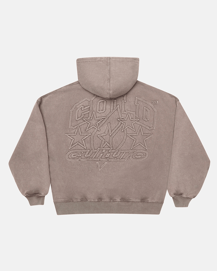 FROM COLD TO THE STARS HOODIE GREY - washed grey hoodie, back view - Cold Culture