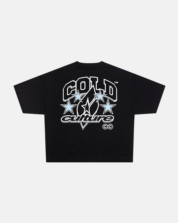 FROM COLD TO THE STARS TEE BLACK - black graphic print tee, back view - Cold Culture
