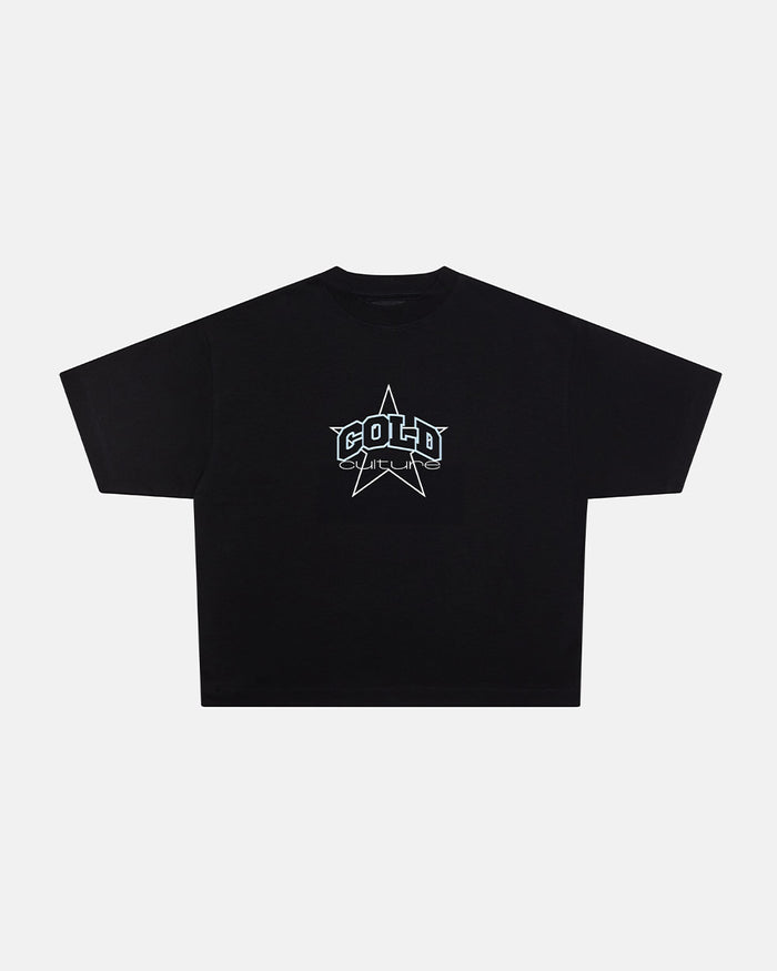 FROM COLD TO THE STARS TEE BLACK - black graphic print tee, front view - Cold Culture