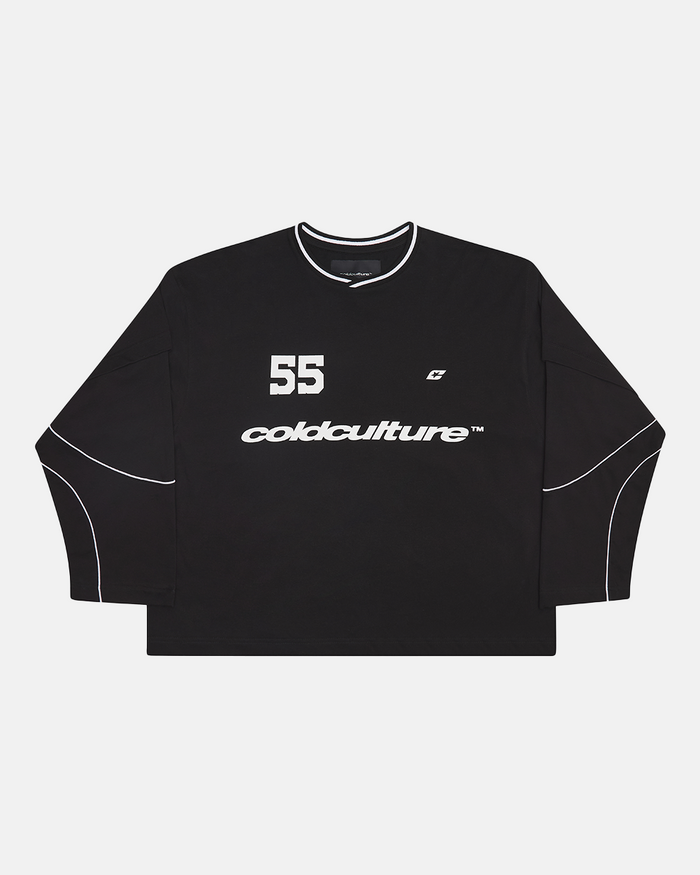 GAME ON LONGSLEEVE BLACK - black graphic print longsleeve tee, front view - Cold Culture