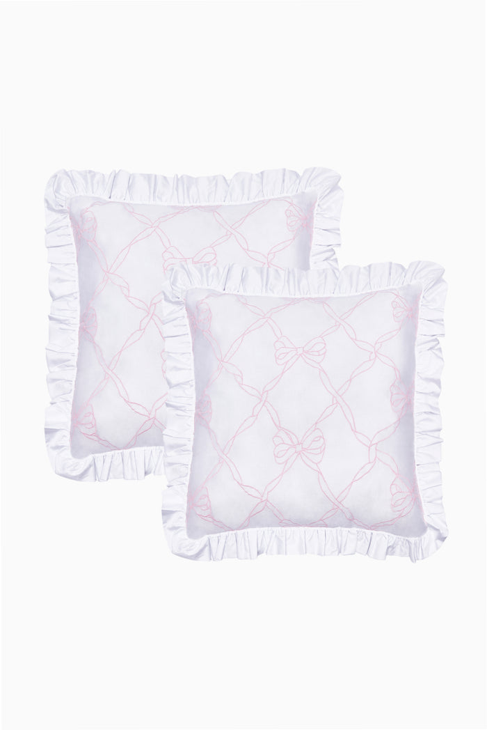 Garden Bow Ruffle Euro Pillow Sham Set Of 2 - ROSEWATER