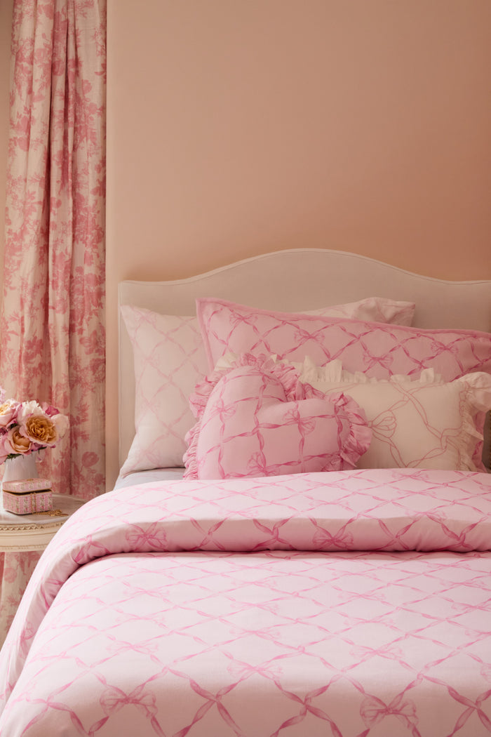 Garden Bow Ruffle Throw Pillow - ROSEWATER