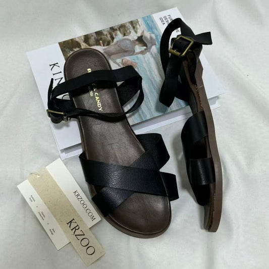 Genuine Leather Cross-Strap Sandals