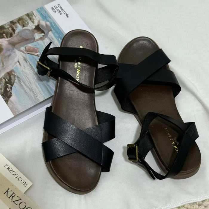 Genuine Leather Cross-Strap Sandals