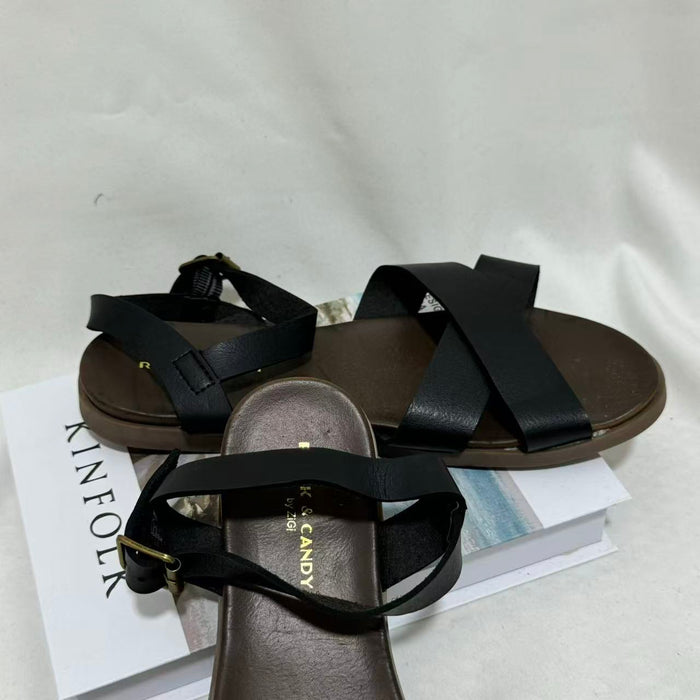 Genuine Leather Cross-Strap Sandals
