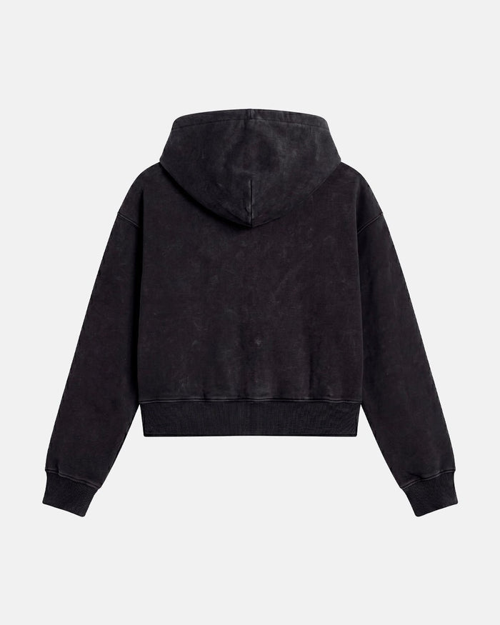 GIRLS CLUB ZIP HOODIE BLACK - black women's zip-up hoodie, back view - Cold Culture