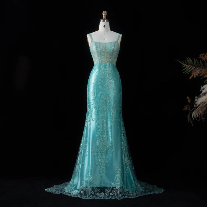Glamorous Green Spaghetti Strap Prom Dress with Lace Overlay SH192 Sheer Fairy