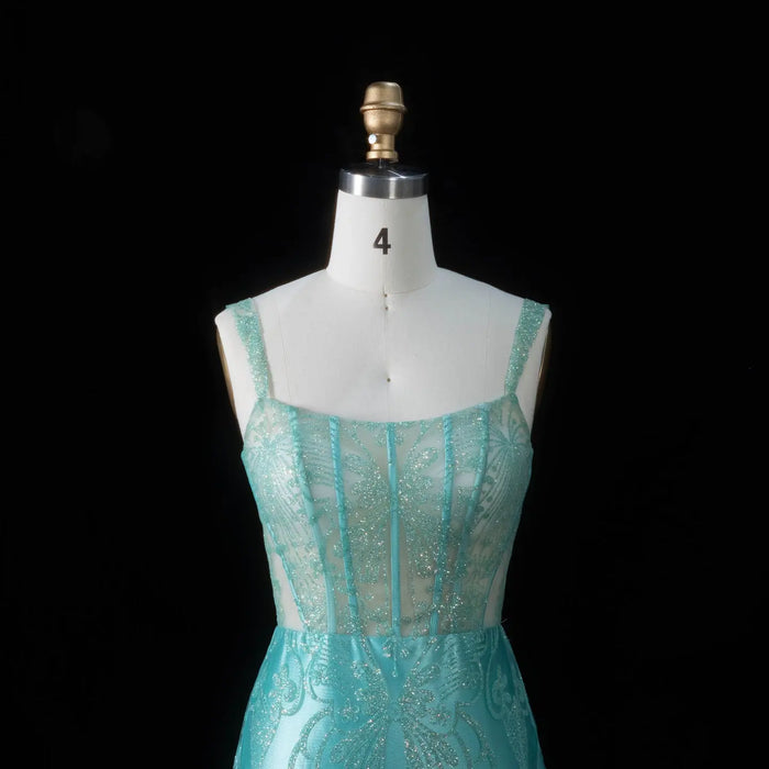 Glamorous Green Spaghetti Strap Prom Dress with Lace Overlay SH192 Sheer Fairy