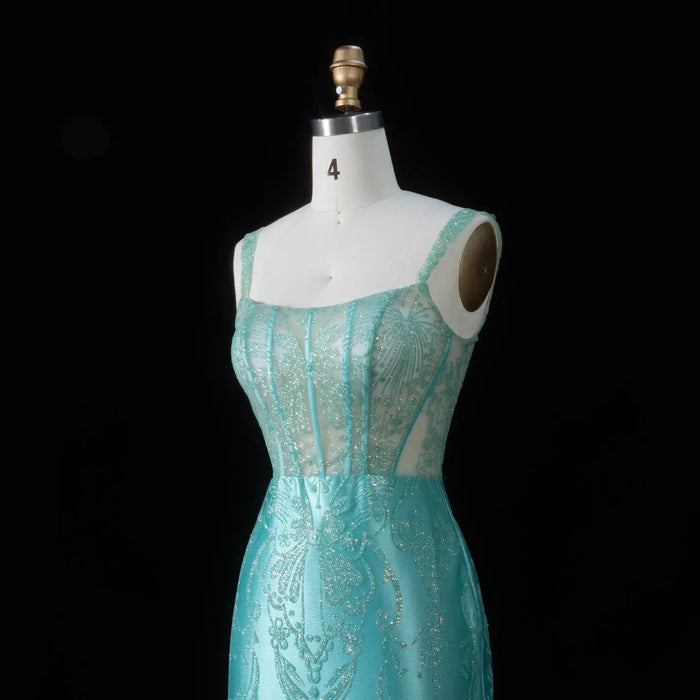 Glamorous Green Spaghetti Strap Prom Dress with Lace Overlay SH192 Sheer Fairy