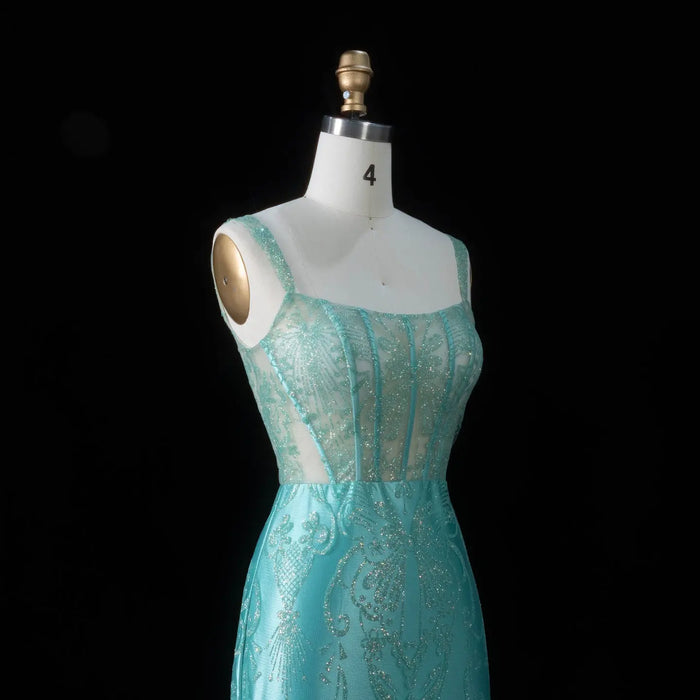 Glamorous Green Spaghetti Strap Prom Dress with Lace Overlay SH192 Sheer Fairy