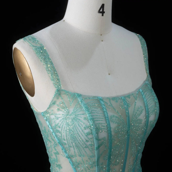 Glamorous Green Spaghetti Strap Prom Dress with Lace Overlay SH192 Sheer Fairy