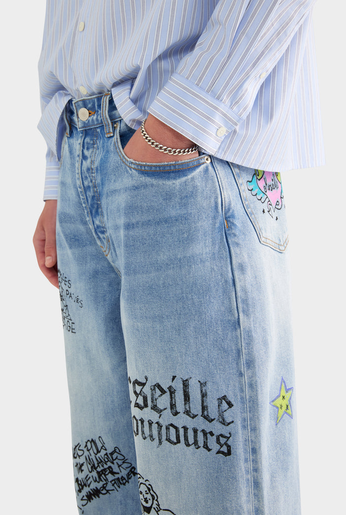 Grafitti Baggy Denim Jean - Marseille Grafitti/Light Blue - 28