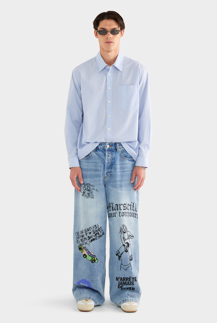 Grafitti Baggy Denim Jean - Marseille Grafitti/Light Blue - 28