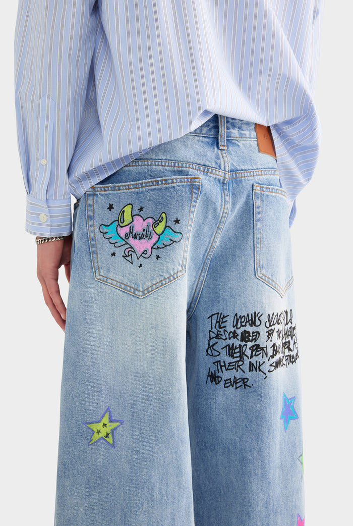 Grafitti Baggy Denim Jean - Marseille Grafitti/Light Blue - 28