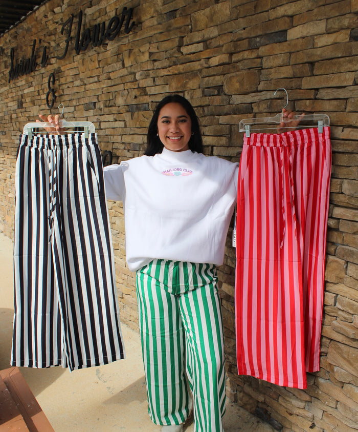 Green Stripped Wide LegPants