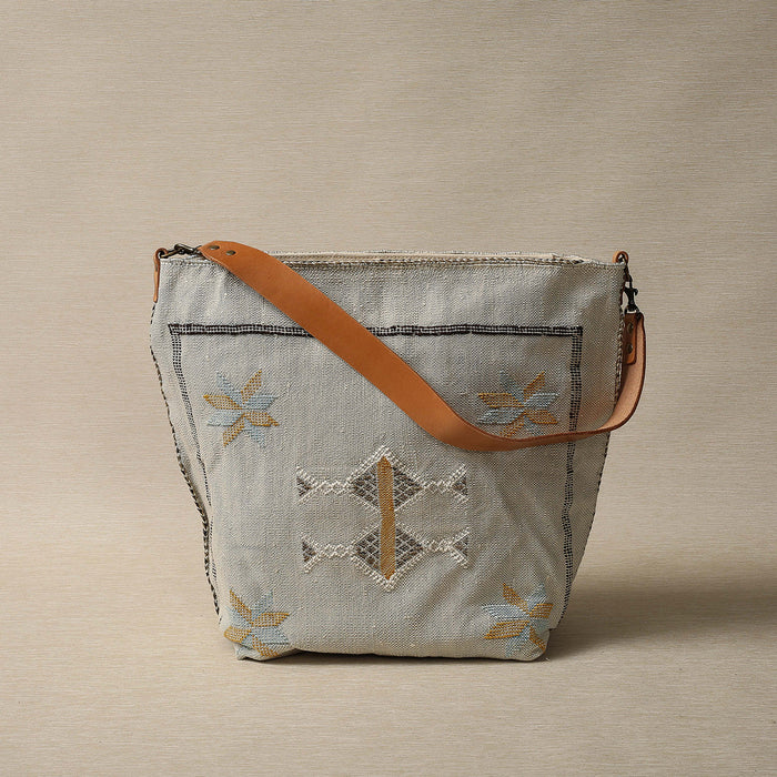 Grey-blue Cactus Silk Moroccan Tote