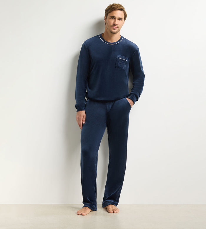 Haut homme manches longues col rond bleu marine Dim Chenille