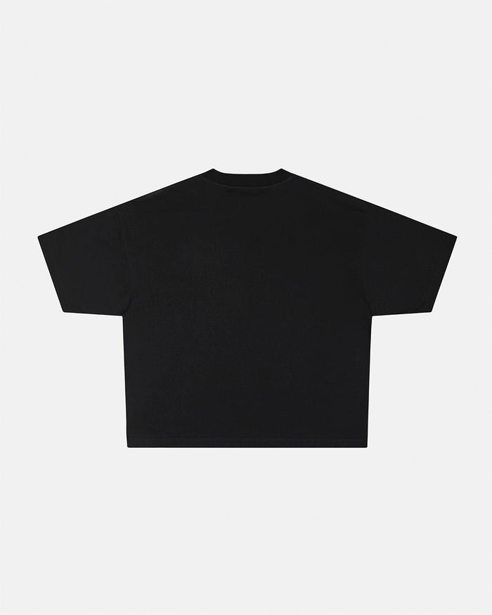 HAWAII CLUB TEE BLACK - black graphic print tee, back view - Cold Culture