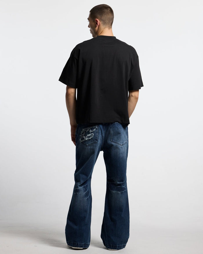HAWAII CLUB TEE BLACK - black graphic print tee, back view on male model - Cold Culture #man