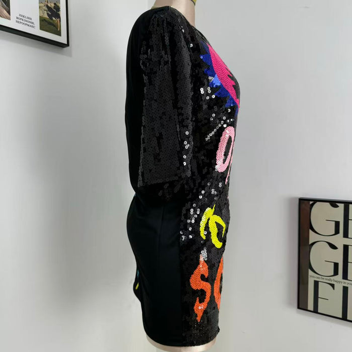Heart-Eye Letter Sequin T-Shirt