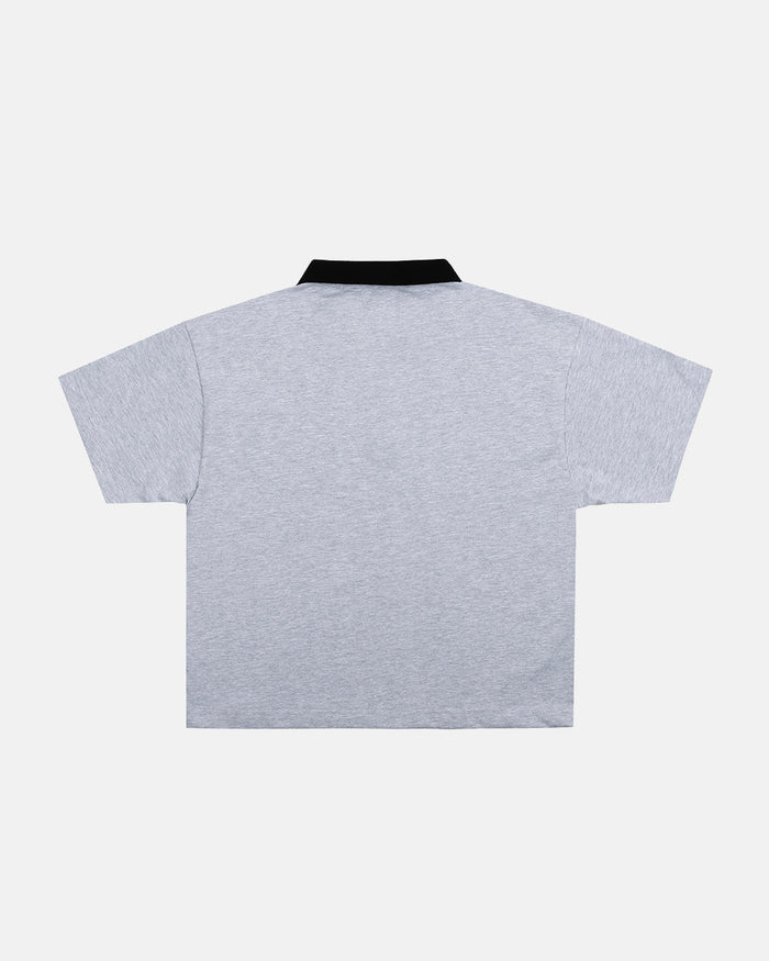 HEAT GYM POLO GREY - grey zip polo shirt, back view - Cold Culture