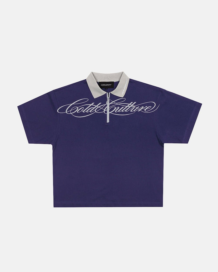 HEAT GYM POLO NAVY - navy zip polo shirt, front view - Cold Culture
