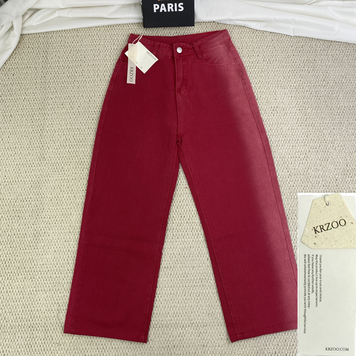Heavy-duty gradient red stripe denim wide-leg pants